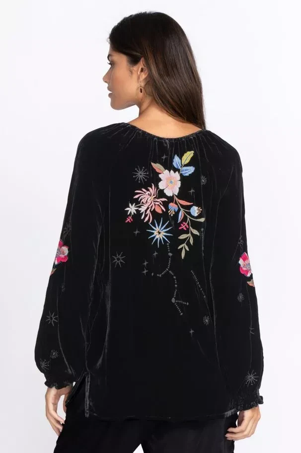 Новый без ЯРЛЫКОВ Johnny был цветочный Celestine бархата епископ блузка черная рубашка с длинным рукавом - Изображение 2 из 4