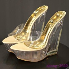 Women's Clear Transparent High Heels Slippers Casual Summer Party Sandals Mules