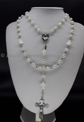 The Pearl Moonstone 5 Decade Catholic Rosary Pearls, Moonstone, Zircon, Fildişi