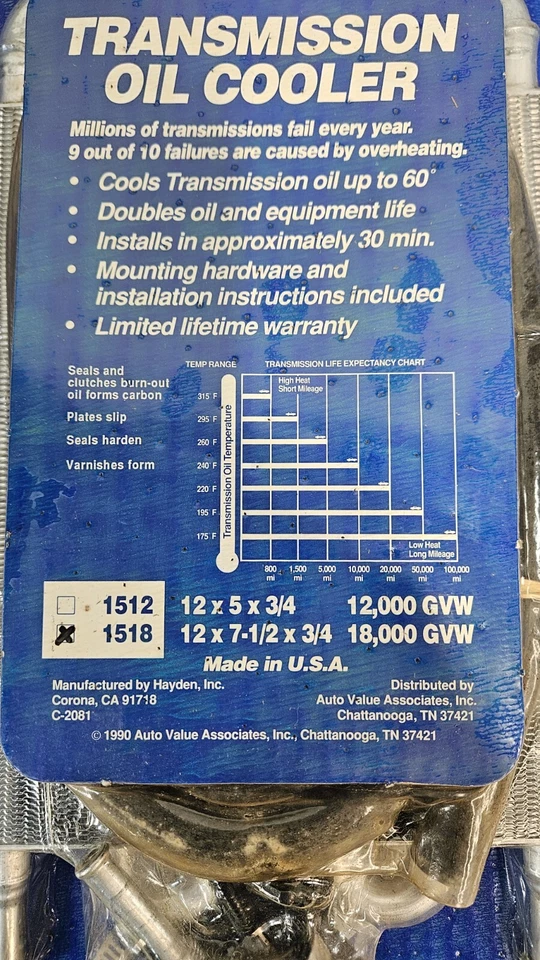 Vintage PartsMaster Brand Transmission Oil Cooler, New/Old Stock, Sealed Package - Image 2 of 4