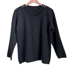 Vintage Mr. Sweater Women M Angora Wool Black Sweater Cut-Out Neckline Luxury