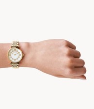 EMPORIO ARMANI WOMENS WATCH YELLOW GOLD STRAP & WHITE DIAL GENUINE AR1907 NEW