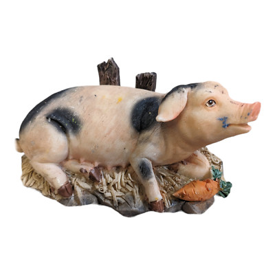 Resin Spotted Pig Figurine Vintage Bric a Brac Knick Knack Desk Decor
