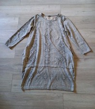 Grey Snakeprint Stretch Tunic Dress Pockets Work Casual Made In Italy UK14