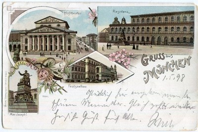Litho Postcard Greetings from Munich sent to Berlin 1898!!