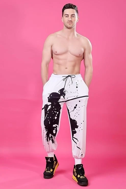 Men's Harem Pants with Samurai Graphic Print, Polyester Casual Jogger, Trousers