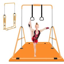 Expandable Gymnastics Bar, Adjustable Height Junior Training,Orange with Mat - 2