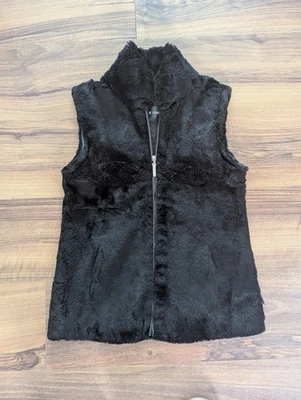 Adrienne Landau Genuine Rabbit Fur Vest Silk Lined Black Size Small - Image 1 of 4