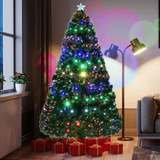 Pre-Lit Christmas Tree Spruce Fiber Optic with Multi-Color LED Lights Holiday US