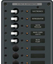 BLUE SEA 8023 DC BREAKER PANEL, 12-Volt, 8 Position, Includes (5) 15-Amp
