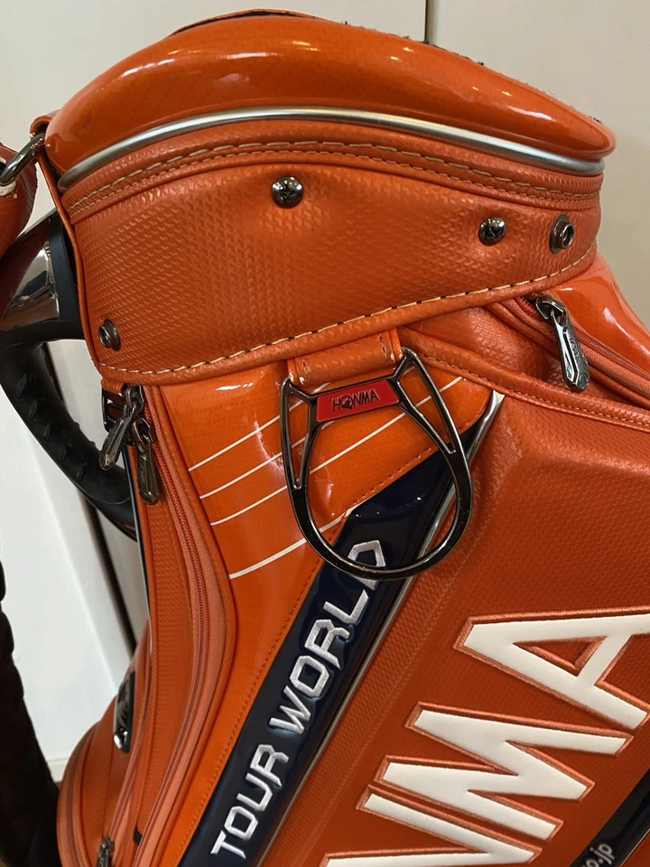 Honma Tour World Orange bolsa de carrinho multifuncional bolsa caddy de golfe rara usada no Japão - Imagem 3 de 4