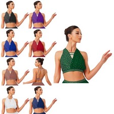 Womens Blouses Contemporary Dancewear Tango Crop Tops Rumba Dance Strappy Back