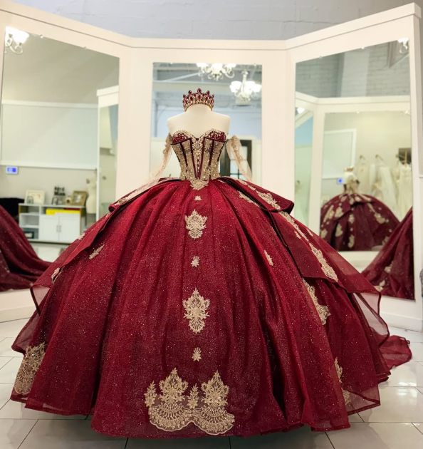 Red Princess Quinceanera Dress Gold Lace Sweet 15 16 Birthday Party Ball  Gowns | eBay
