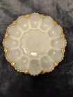 Vintage Anchor Hocking Deviled Egg/Oyster Plate Milk Glass Gold Rim 12 Eggs 10"