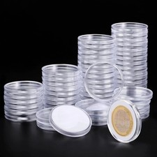 60-Pack Clear Plastic Coin Capsules  40mm Holders with Adjustable Gaskets