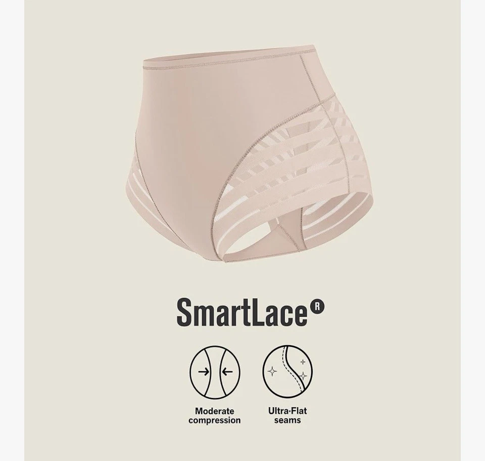 NUEVO Panty Leonisa Mujer Encaje Rayas Indetectable Clásico Modelador Beige Talla M Foto 4 de 4