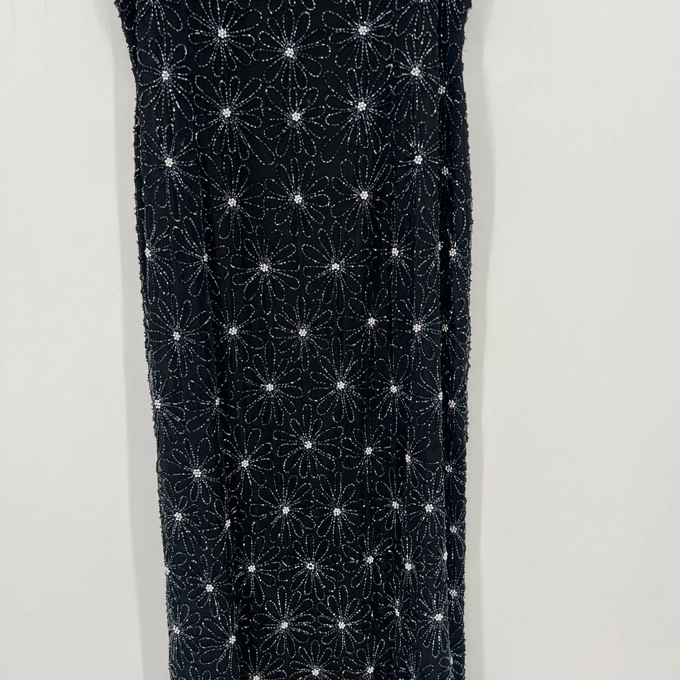 Vtg Papell Boutique Formal Gown Dress Womens 14 Beaded Flower Prom Silk 90s Y2K - Image 3 of 4