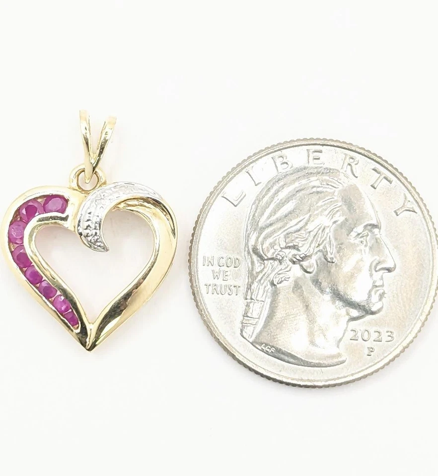 10K 2-Tone Gold 1.7g Ruby Open Heart Ribbon Twist Eternal Love Pendant - Image 2 of 4