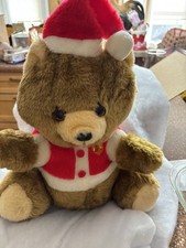 Vintage very RARE Santa Bear Plush Christmas toy stuffed plays tunes heart light
