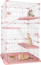 4-Tier 64"H Wire Cat Catios Cage Playpen Kennel w/ Platforms Ramp Ladders Pink