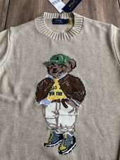 Polo Ralph Lauren Small Polo Bear Knit Sweater Beige Crew Neck Jumper