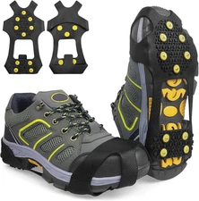 Ice Cleats for Shoes & Boots – 10 Steel Studs, Anti-Slip Crampons, Stretch Rubbe