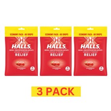 Halls ECONOMY PACK Strawberry Cough  Throat Relief 80 Cough Drops - NEW