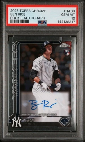 2025 TOPPS CHROME ROOKIE AUTO #RABR BEN RICE ROOKIE RC PSA 10