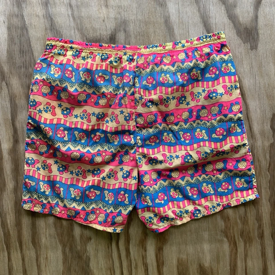 Pantalones Cortos Vintage Años 70 80 Colorido Naturaleza Tortugas Marinas Talla L Funky Rosa Estrellas Retro Foto 2 de 4