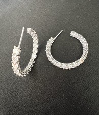 Cubic Zirconia Inside Out Hoop Earrings / Silver Color