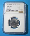 2004 D EXTRA LEAF LOW 25C WISCONSIN NGC MS64