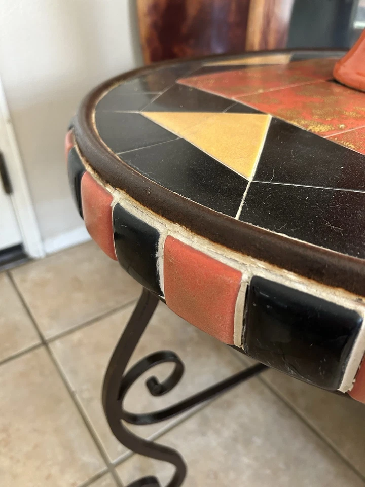 MESA RUEDA LLANTA HIERRO FORJADO RENACIMIENTO COLONIAL ESPAÑOL AZULEJO CALIFORNIA AÑOS 1920-1930 Foto 2 de 4