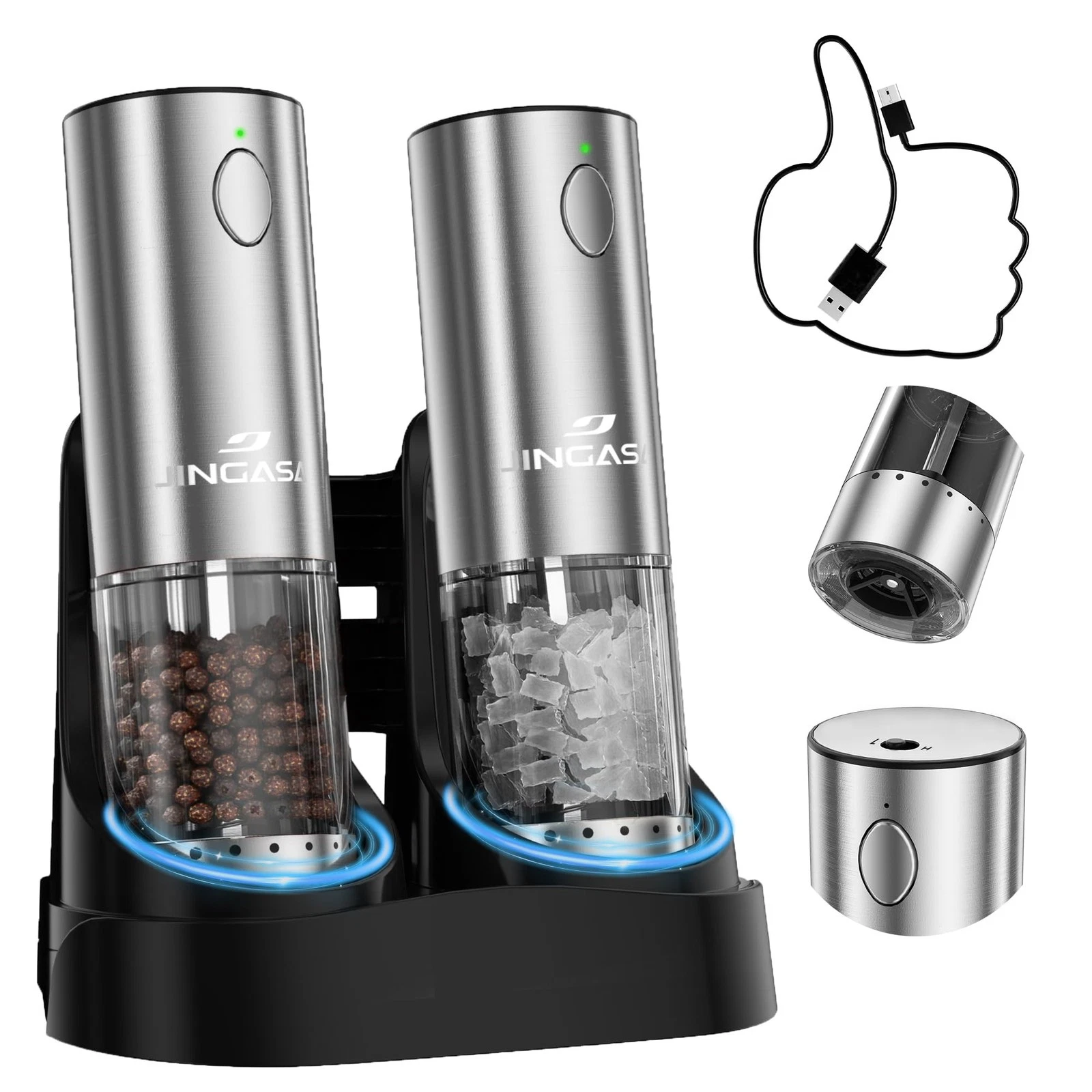 Electric Salt and Pepper Grinder Upgraded Adjustment Version (1 Pack), Silver