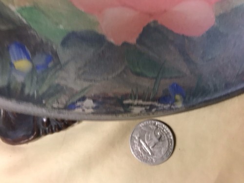 VINTAGE REVERSE PAINT LAMP SHADE ON METAL LAMP ROSES FLORAL 18 1/2” TALL WORKS - Picture 13 of 24