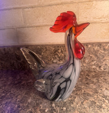 Art Glass Rooster Figurine Abstract Swirl Gra...