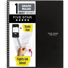 Five Star Spiral Notebook  Study App, 1 Subject, 8-1/2 in. x 11 in., Black