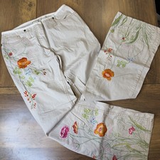Y2K Odille for Anthropologie Embroidered Floral Khaki Pants Size 4 2000s
