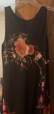 Women Black With Floral Design Sleeveless Maxi Dress Size 16