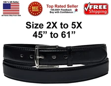 2X to 5X New Stitched Leather Black Belt Golf Baseball Softball Removable Buckle