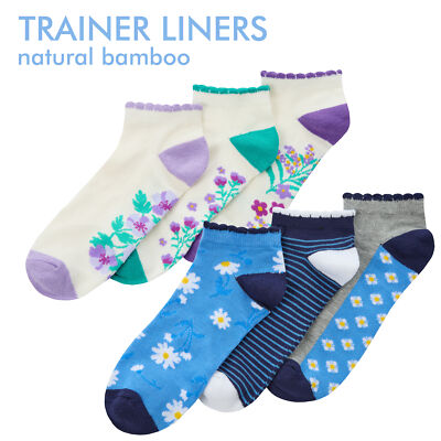 Pairs Womens Bamboo Trainer Liners Floral Scalloped Edge Daisy Ankle  Socks 4-8 UK