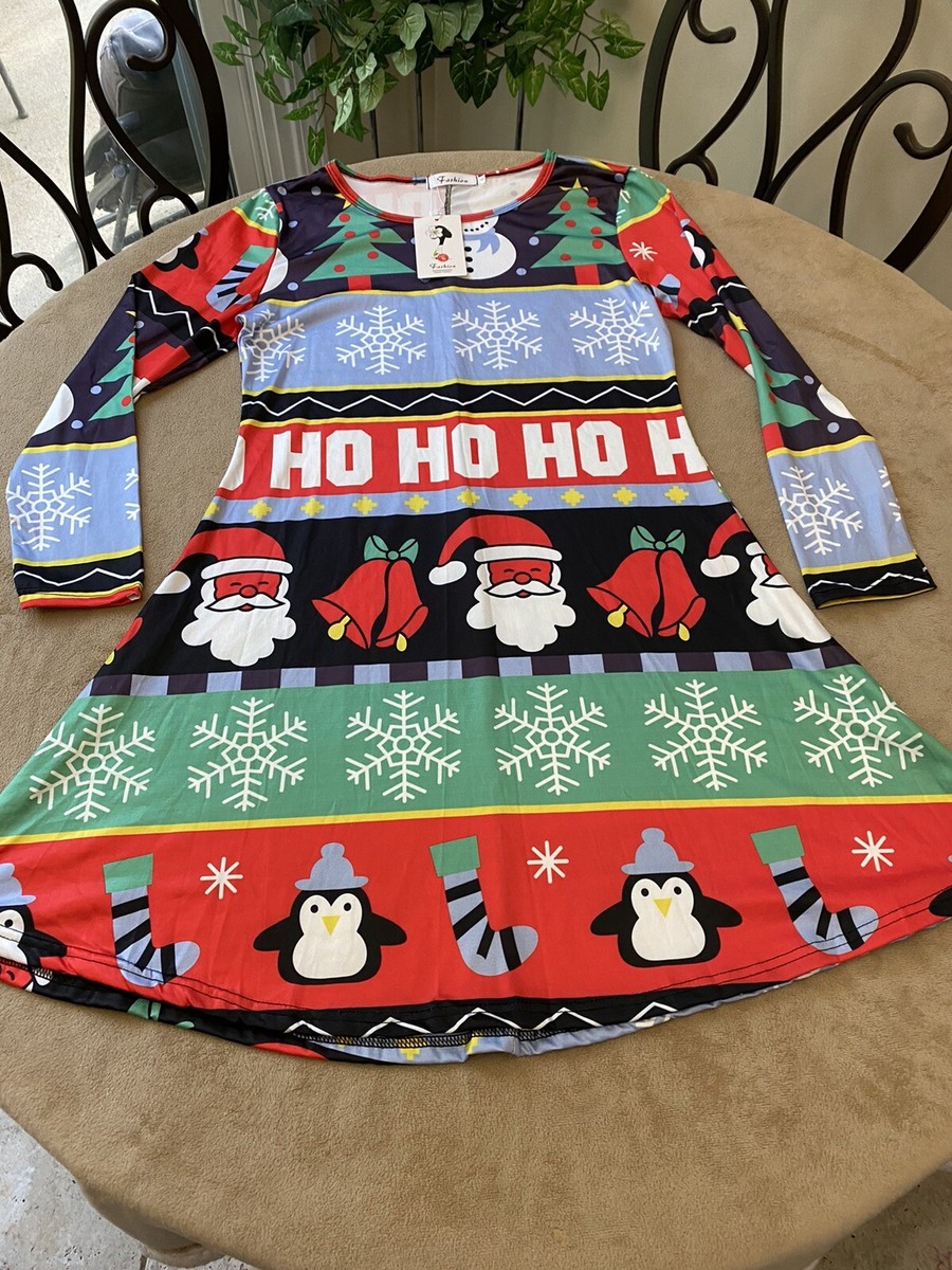 christmas skater dresses Santa Theme STRETCH Dress Women's Size Small Santa Claws is out