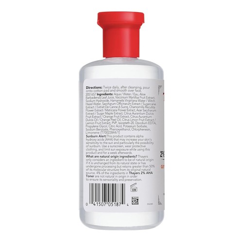 Thayers 2 AHA Toner. Glycolic Acid and Lactic Acid With Witch Hazel