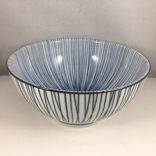 SET of 2 Japanese Noodle Soup Rice Bowls 7.25"D Porcelain Blue Tokusa JAPAN MADE
