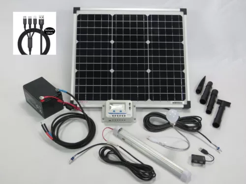 50 W Solar Insel Anlage Photovoltaik Akku Regler Solarmodul PV LED USB Leuchte