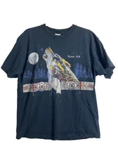 Vintage Nature Native American Night Moon Wolf  T Shirt Size Large