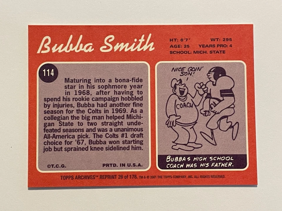 2001 Topps Archives Football #26 - Bubba Smith - Baltimore Colts - Image 2 of 2