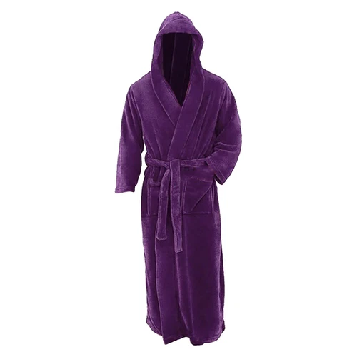 Herren Winter Morgenmantel Kapuze Plüsch Wolle Spa Bademantel mit Mütze und Tasche-- - Bild 12 von 45