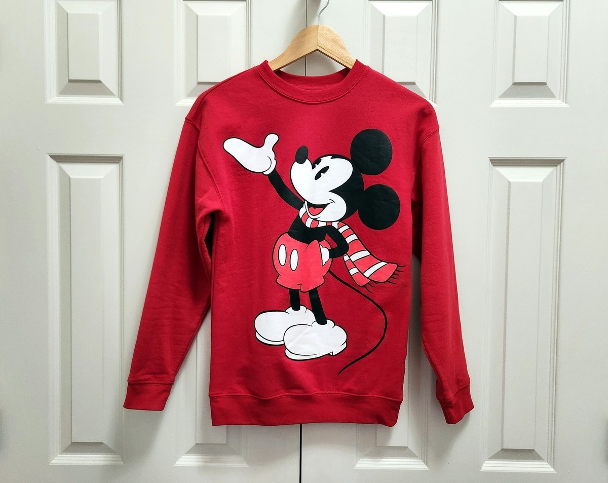 Women's Disney Mickey Mouse Crew Neck Long Sleeve Red Pullover