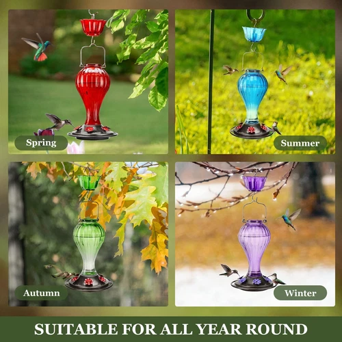 24-Ounce Glass Hummingbird Feeder 6 Feeding Ports Hanging Bird Nectar Feeder fo - Picture 6 of 6
