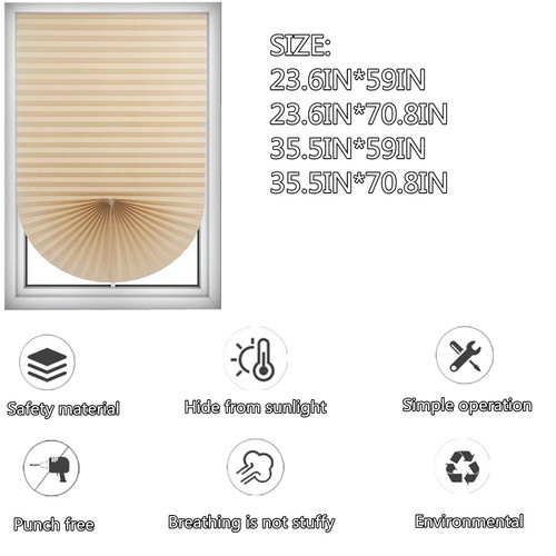 Pleated Window Shades,No Drill Blinds,Temporary Window Blinds,Self AdhesiveCover - Picture 101 of 107